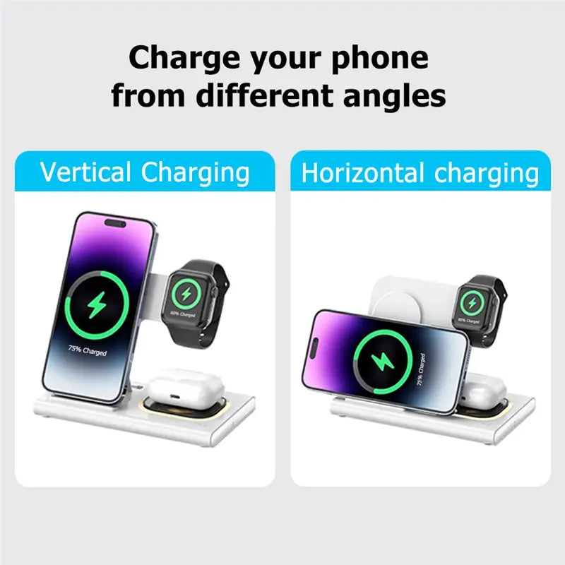 3 in 1 Wireless Charger Stand Pad for Iphone 12 13 14 15 Samsung S23 S22 Galaxy Watch 5 4 Active Buds Fast Charging Dock Station