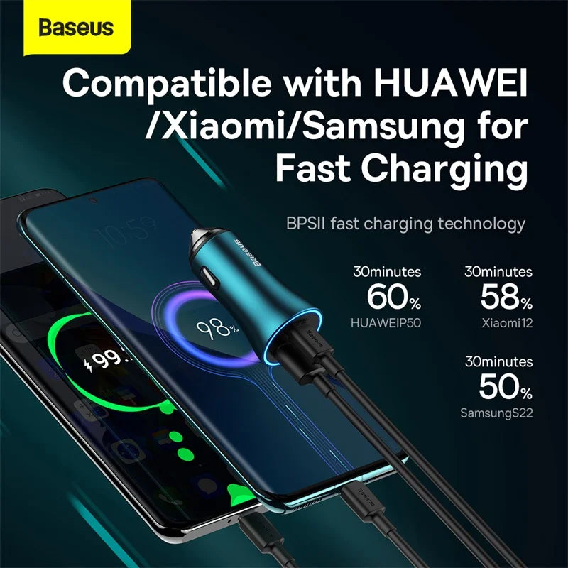 Car Charger 2 Port USB Type C Car Cigarette Socket Lighter Charger Fast Charging for Iphone Xiaomi Samsung Power Adapter