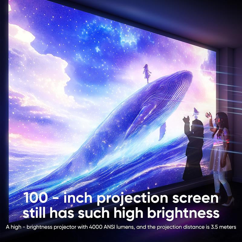 【 US Warehouse 】Happy Throw Portable Mini Android Projector, 4000ANSI Native 1080P Resolution, Auto Focus and Auto Trapezoidal Correction, 200-Inch Screen Wifi6 Bt5.4 Multi-Functional UHD Outdoor Entertainment Projector. Audio