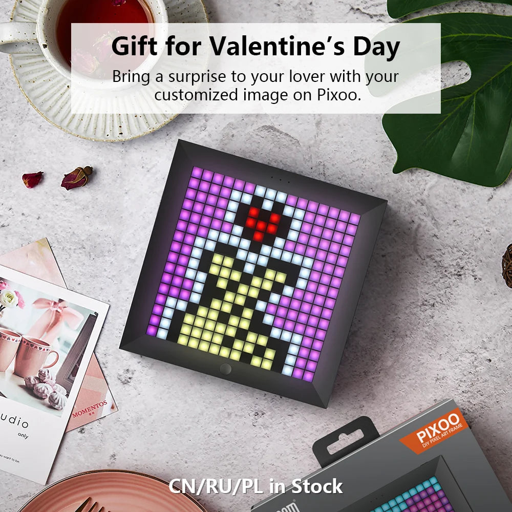 Pixoo Digital Photo Frame Alarm Clock with Pixel Art Programmable LED Display, Neon Light Sign Decor, New Year Gift