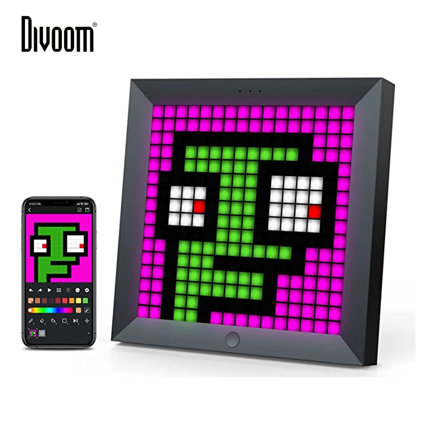 Pixoo Digital Photo Frame Alarm Clock with Pixel Art Programmable LED Display, Neon Light Sign Decor, New Year Gift