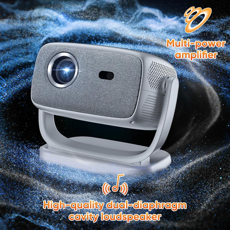 【 US Warehouse 】Happy Throw Portable Mini Android Projector, 4000ANSI Native 1080P Resolution, Auto Focus and Auto Trapezoidal Correction, 200-Inch Screen Wifi6 Bt5.4 Multi-Functional UHD Outdoor Entertainment Projector. Audio