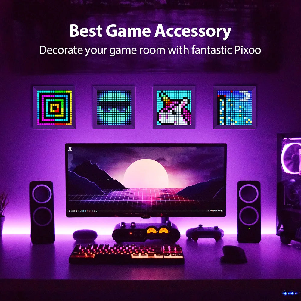 Pixoo Digital Photo Frame Alarm Clock with Pixel Art Programmable LED Display, Neon Light Sign Decor, New Year Gift