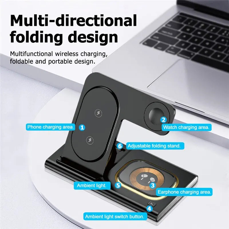 3 in 1 Wireless Charger Stand Pad for Iphone 12 13 14 15 Samsung S23 S22 Galaxy Watch 5 4 Active Buds Fast Charging Dock Station