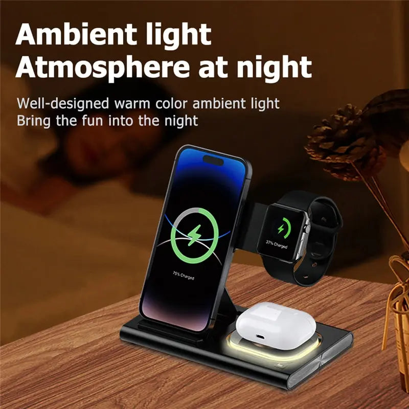 3 in 1 Wireless Charger Stand Pad for Iphone 12 13 14 15 Samsung S23 S22 Galaxy Watch 5 4 Active Buds Fast Charging Dock Station
