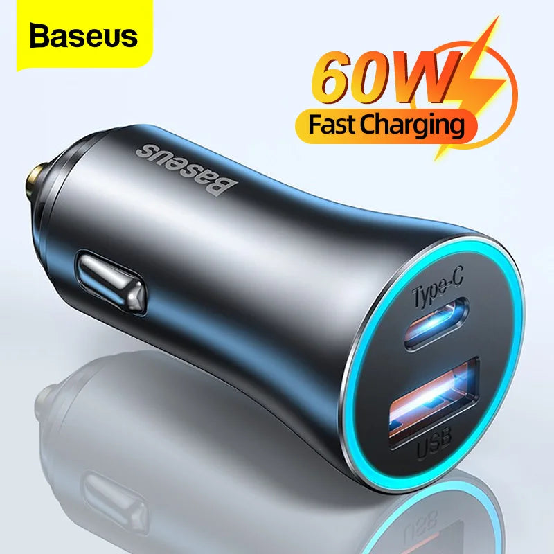 Car Charger 2 Port USB Type C Car Cigarette Socket Lighter Charger Fast Charging for Iphone Xiaomi Samsung Power Adapter