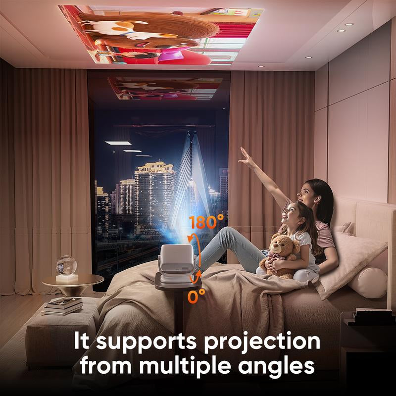 【 US Warehouse 】Happy Throw Portable Mini Android Projector, 4000ANSI Native 1080P Resolution, Auto Focus and Auto Trapezoidal Correction, 200-Inch Screen Wifi6 Bt5.4 Multi-Functional UHD Outdoor Entertainment Projector. Audio