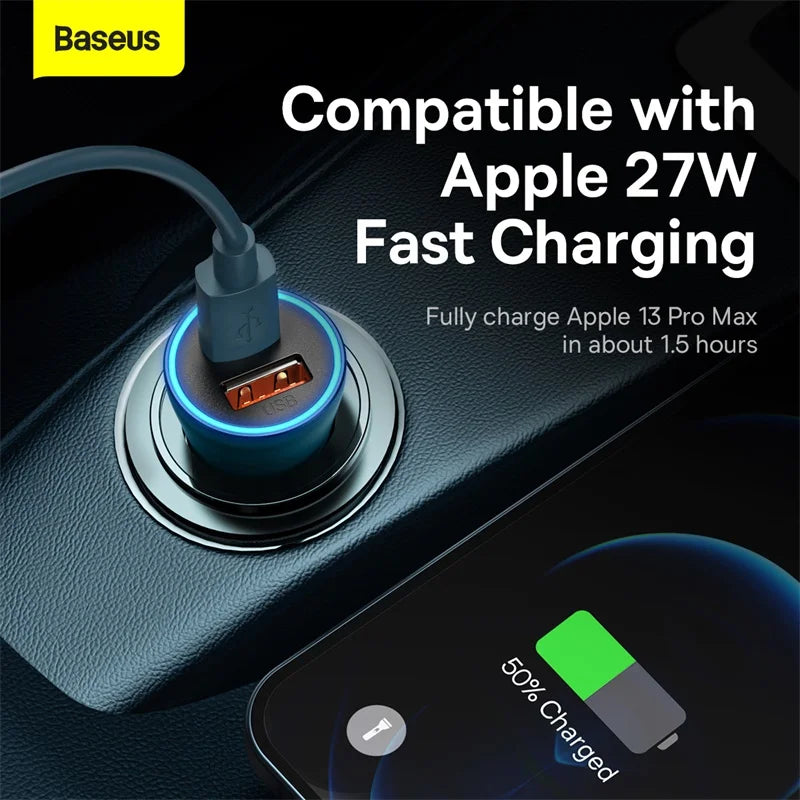 Car Charger 2 Port USB Type C Car Cigarette Socket Lighter Charger Fast Charging for Iphone Xiaomi Samsung Power Adapter