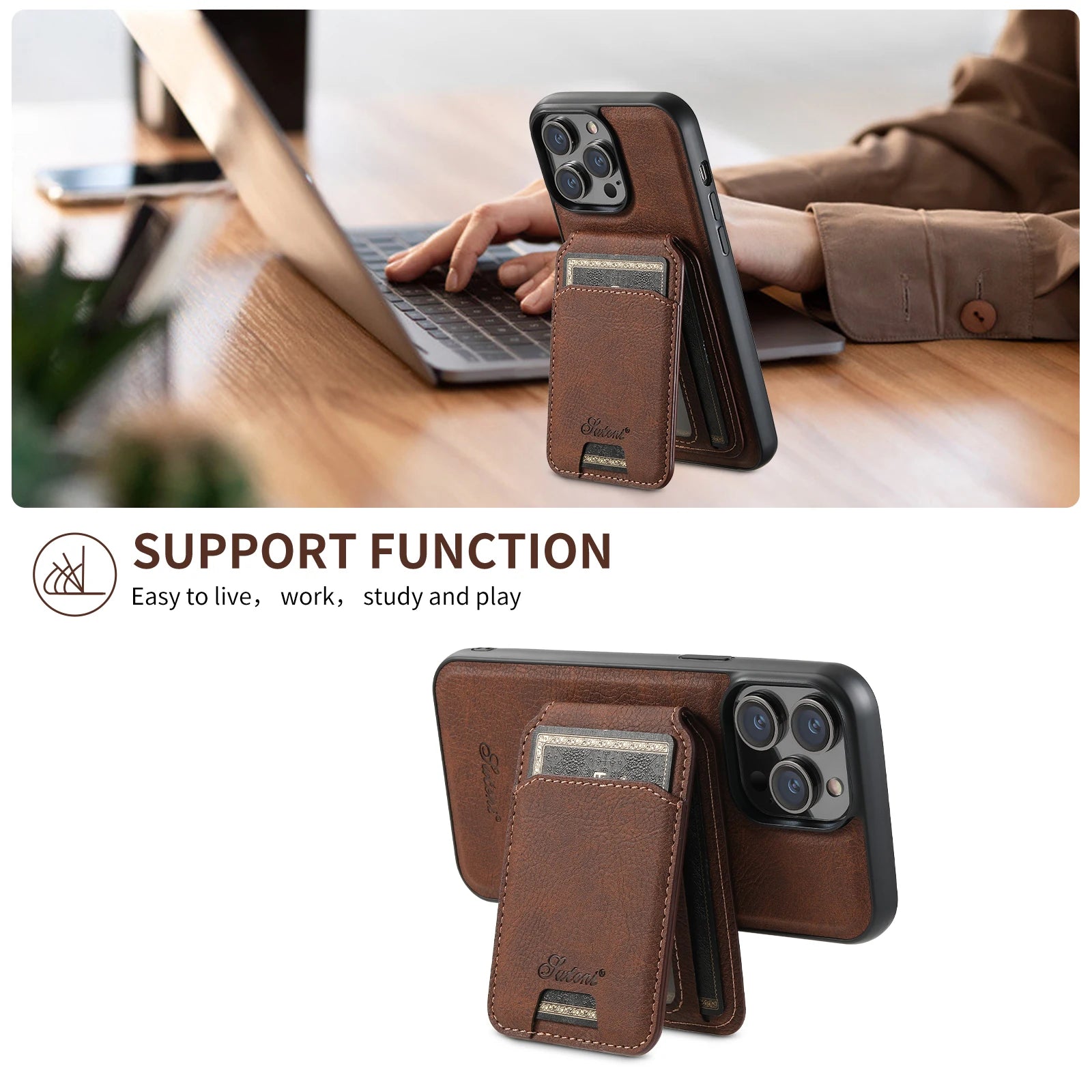 Magnetic Magsafe Card Holder Leather Phone Case for Iphone 16 15 14 13 12 Pro Max Samsung S23 S22 Ultra plus Detachable Cover