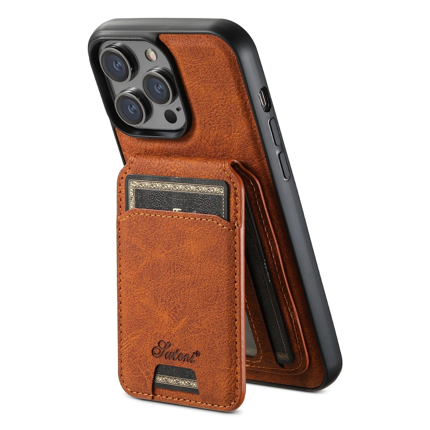 Magnetic Magsafe Card Holder Leather Phone Case for Iphone 16 15 14 13 12 Pro Max Samsung S23 S22 Ultra plus Detachable Cover
