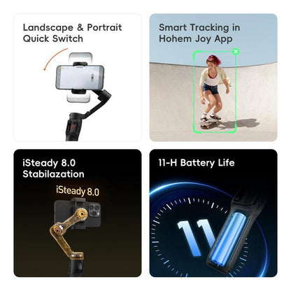 Hohem Isteady X3SE Gimbal Stabilizer for Iphone, Smartphone Foldable Gimbal with Detachable Magnetic Remote Control, Ai Tracking App Supported Portable Foldable 3-Axis Phone Gimbal for Android & Iphone 16 15 Pro Max, Ideal for Travel Vlogging