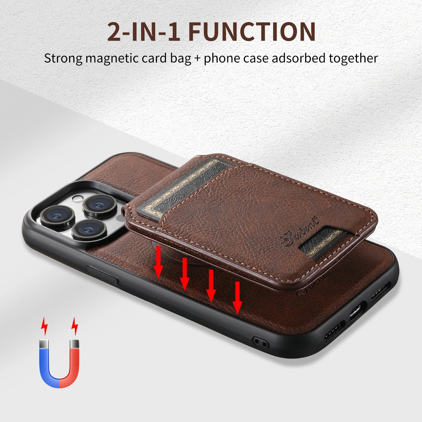 Magnetic Magsafe Card Holder Leather Phone Case for Iphone 16 15 14 13 12 Pro Max Samsung S23 S22 Ultra plus Detachable Cover