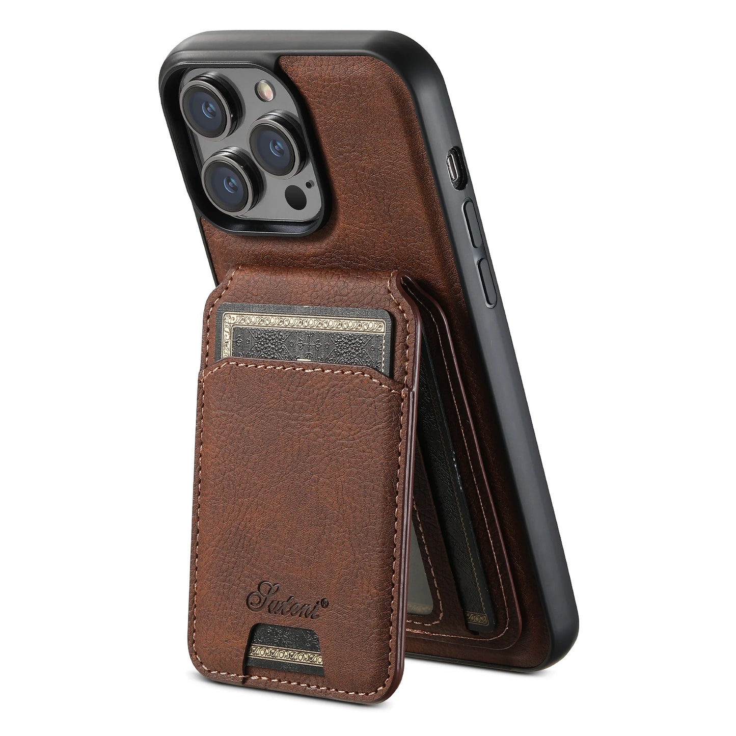 Magnetic Magsafe Card Holder Leather Phone Case for Iphone 16 15 14 13 12 Pro Max Samsung S23 S22 Ultra plus Detachable Cover