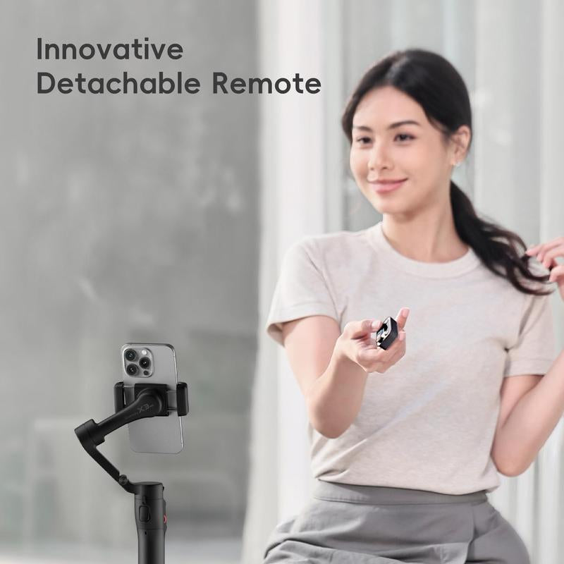 Hohem Isteady X3SE Gimbal Stabilizer for Iphone, Smartphone Foldable Gimbal with Detachable Magnetic Remote Control, Ai Tracking App Supported Portable Foldable 3-Axis Phone Gimbal for Android & Iphone 16 15 Pro Max, Ideal for Travel Vlogging